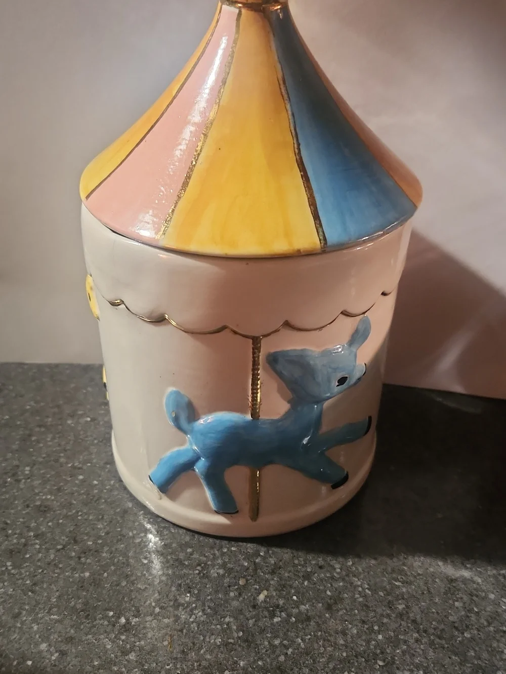 1960's SFA  Pottery Storybook Carousel Elephant Lollypop Canister Signed Millie